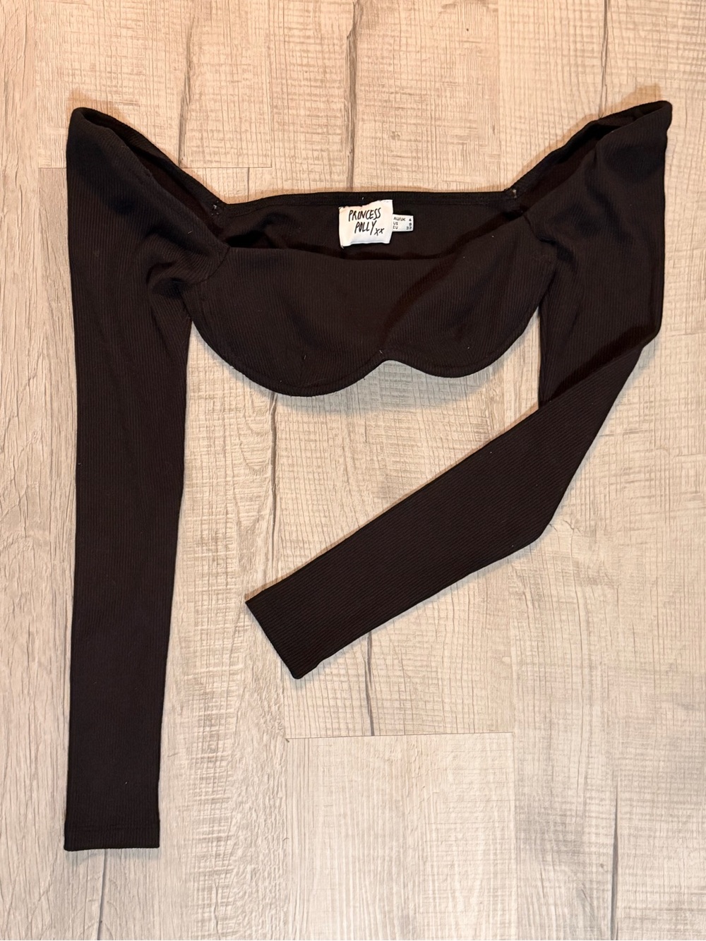 Princess Polly Black Ribbed Off-Shoulder Underbust Crop Top